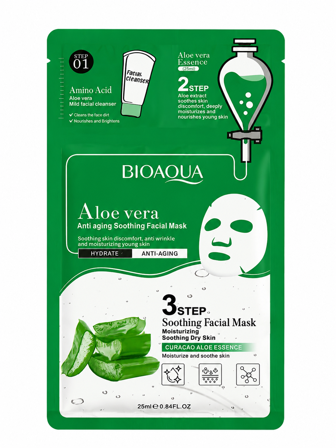 Mascarilla facial 3 pasos aloe vera